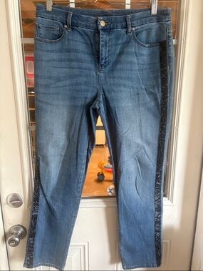 Chico's Blue Denim Jeans with Black Side Stripe